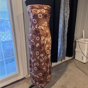 Sincerely Jules Strapless Floral Dress in Brown and Cream
